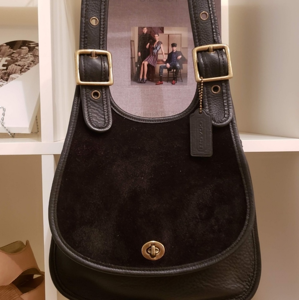 Black Leather & Suede Vintage Coach Shoulder Bag